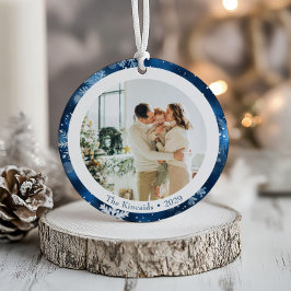 Elegant blå snöflinga jul foto julgransprydnad keramik