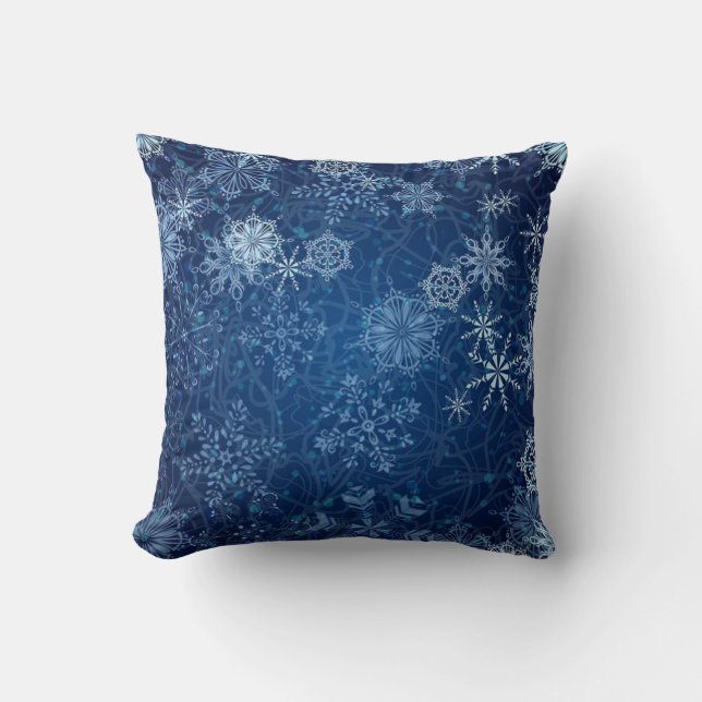 Elegant blå snöflinga kudde! kudde (Framsida)