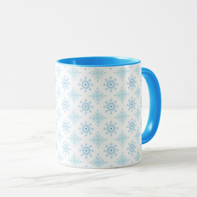 Elegant blå snöflinga vinter mönster mugg (Framsida höger)