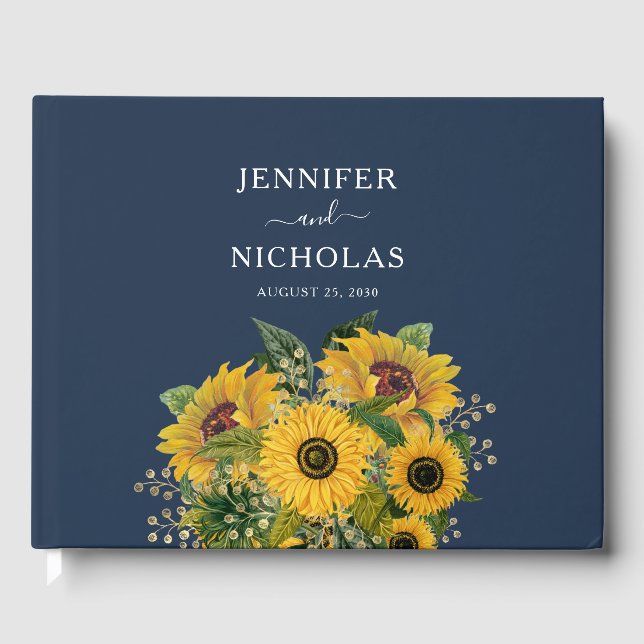 Elegant Blå solblommor Bröllop Gästböcker (Framsida)