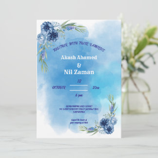 Elegant Blå Söt Vattenfärg Blommig Design Inbjudningar