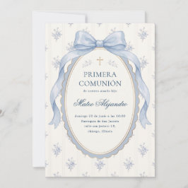Elegant blå spansk bow Primera Comunión Inbjudningar