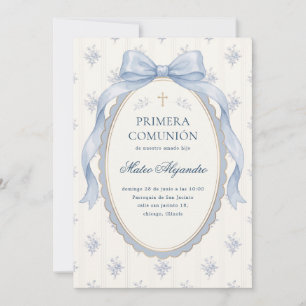Elegant blå spansk bow Primera Comunión Inbjudningar