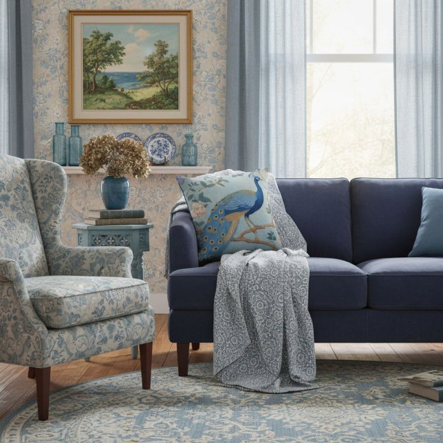 Elegant blå stilfullt retro-mönster för henne  kudde (Skapare uppladdad)