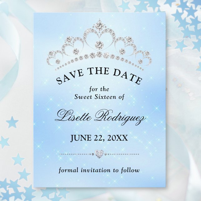 Elegant blå Sweet Sixteen Save The Date Vykort (Skapare uppladdad)