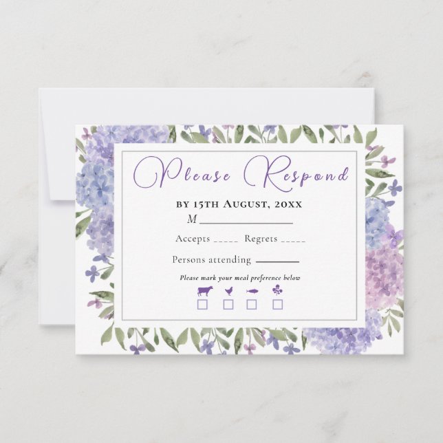 Elegant Blå Syren Vattenfärg Hydrangeas Bröllop OSA Kort (Framsida)