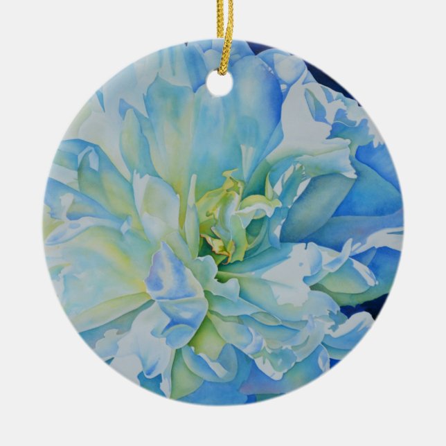 Elegant blå teal blomster vattenfärg  julgransprydnad keramik (Framsidan)