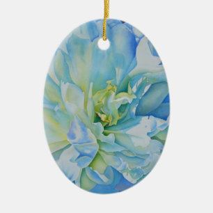 Elegant blå teal blomstermålning i akvarell julgransprydnad keramik