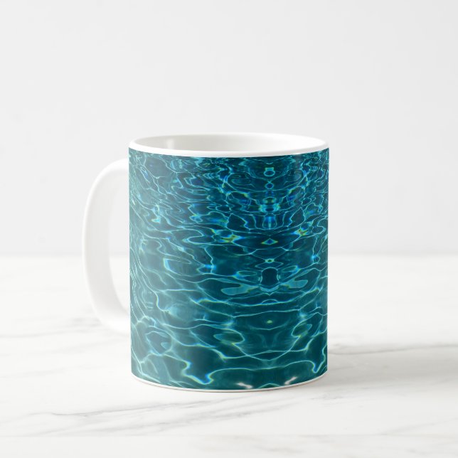Elegant blå teal vatten mönster oceanen sjö vinkar kaffemugg (Framsida vänster)