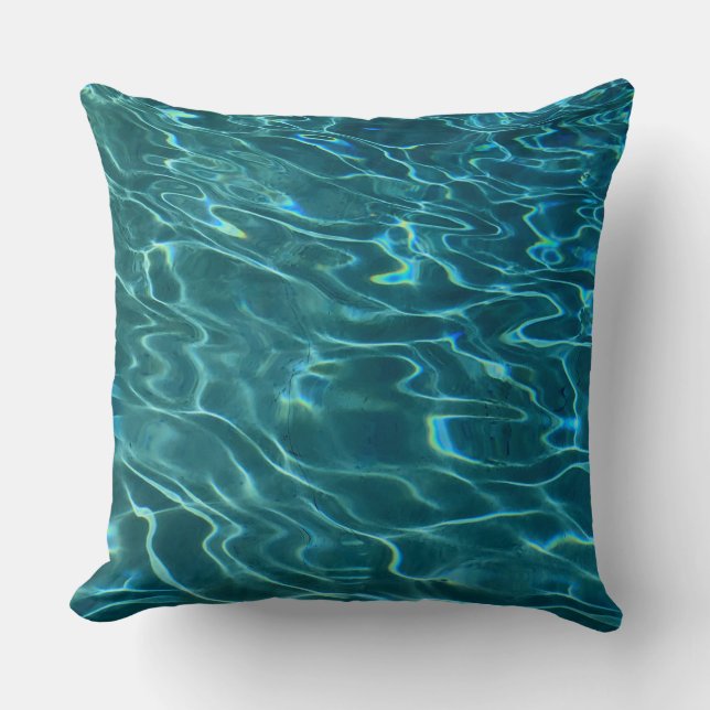 Elegant blå teal vatten mönster oceanen sjö vinkar kudde (Framsida)