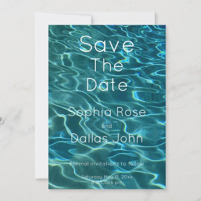 Elegant blå teal vatten mönster oceanen sjö vinkar spara datumet (Framsida)
