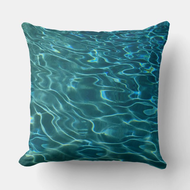 Elegant blå teal vattenmönster hav sjö vågor kudde (Framsida)