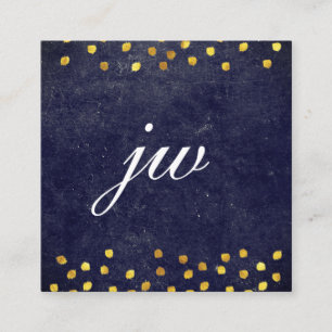 elegant blå textur med gyllene fläckar monogram fyrkantigt visitkort