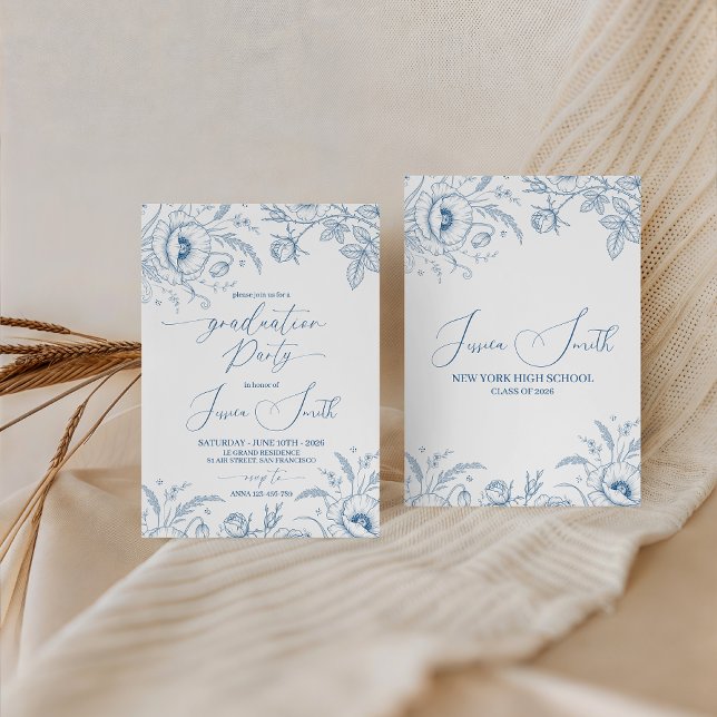 Elegant Blå Toile Blommig Examen Inbjudan (Skapare uppladdad)