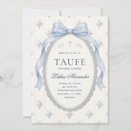 Elegant blå Toile Blommig Slöja Pojke Dop Inbjudningar