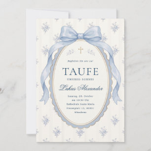 Elegant blå Toile Blommig Slöja Pojke Dop Inbjudningar