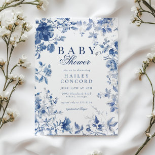 Elegant blå Toile Chinoiserie Baby Shower Inbjudningar