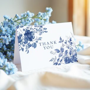Elegant blå Toile Chinoiserie bröllopsdusch Tack Kort