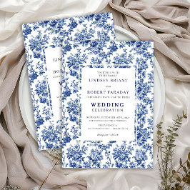 Elegant blå Toile de Jouy bröllopsinbjudan Inbjudningar