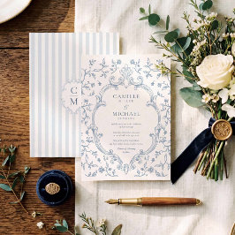 Elegant blå Toile-kambrerad bröllopsinbjudan Inbjudningar