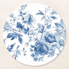 Elegant blå toile kineseri Bröllopsdusch Underlägg Papper Rund