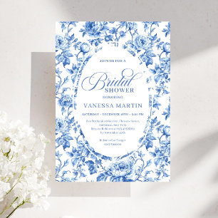 Elegant blå Toile Rose Blommig Bröllopsfestinladan Inbjudningar