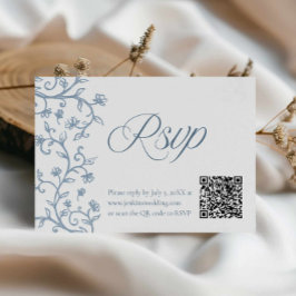 Elegant blå Toile RSVP QR bröllopskort OSA Kort