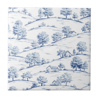 Elegant blå Toile Vintage franska pastorala scener Kakelplatta