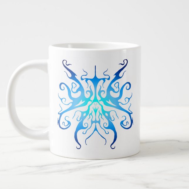 Elegant Blå Tribal Mask Abstrakt Design Jumbo Mugg (Vänster)