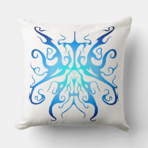 Elegant Blå Tribal Mask Abstrakt Design Kudde