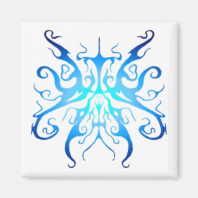 Elegant Blå Tribal Mask Abstrakt Design Magnet (Framsidan)