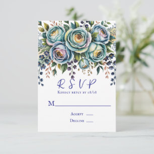 Elegant Blå turkos Blommigt Bröllop OSA Kort