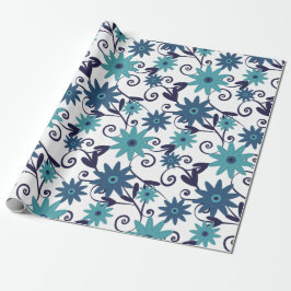 Elegant Blå turkos Flower Mönster Presentpapper