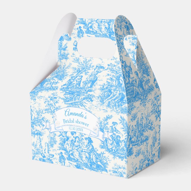 Elegant blå turkos toile de jouy Bröllopsdusch Presentaskar (Framsidan Sidan)