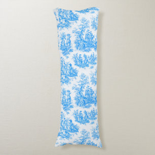Elegant blå turkos toile de jouy kroppskudde