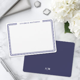Elegant Blå Två Kant Minimalistiskt Namn Monogram Anteckningskort