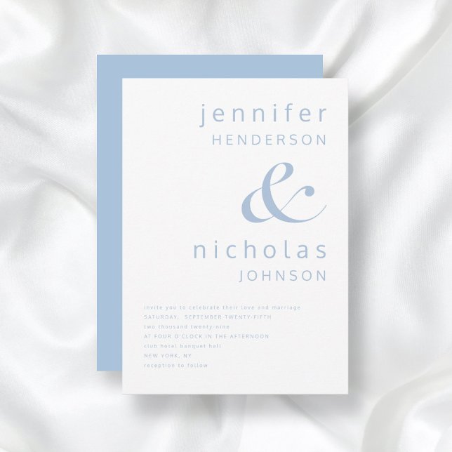 Elegant blå typografi bröllop inbjudningar (Powder Blue Simple Minimalist Typography Wedding Invitation)