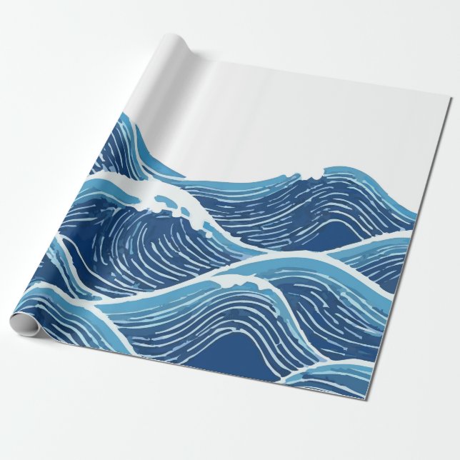 Elegant Blå Våg Abstrakt Design Presentpapper (Utrullad)
