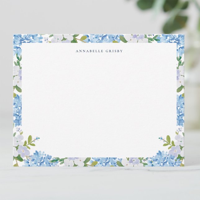 Elegant Blå Vattenfärg Hydrangea Personlig Anteckningskort (Skapare uppladdad)
