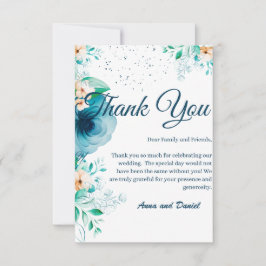 Elegant Blå vattenfärgsblomma Bröllop Tack Kort