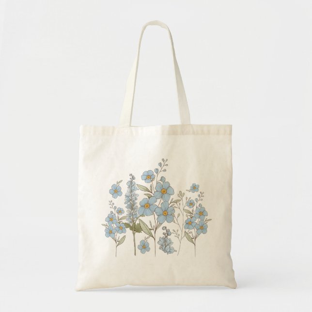 Elegant blå vildblomma botanisk illustration tygkasse (Framsidan)