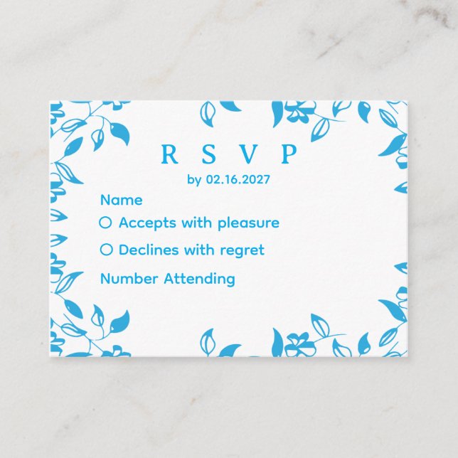 elegant blå vildblomma rsvp-kort tilläggskort (Framsida)