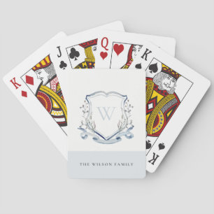 Elegant Blå Vildblomma Vattenfärg Monogram Krön Casinokort