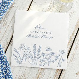 Elegant blå vinbärsblomma bröllopsdusch pappersservett