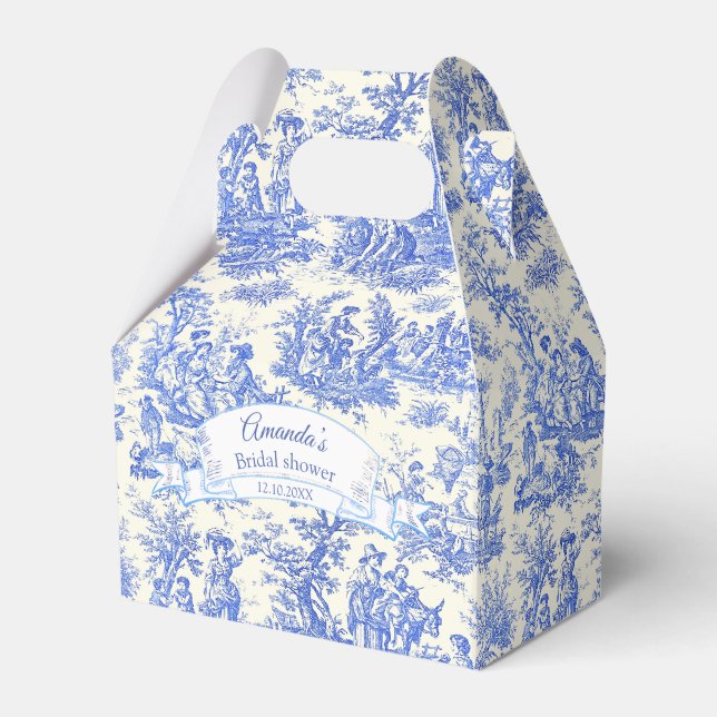 Elegant Blå Vintage Toile De Jouy Bröllopsdusch Presentaskar (Framsidan Sidan)