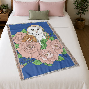 Elegant blå vintage-ugglor rosa blommor filt