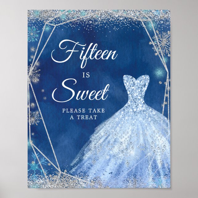 Elegant Blå vinter Quinceanera 15:e är sötad Poster (Framsidan)