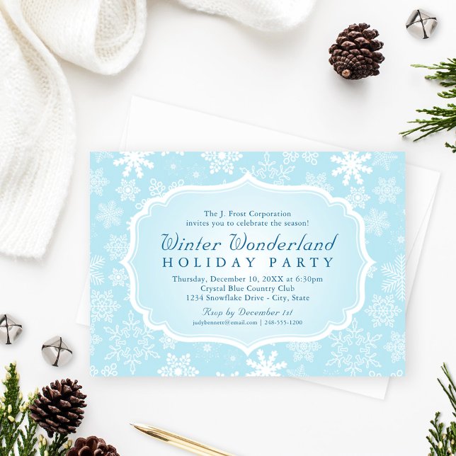Elegant blå vintervonderland julfest inbjudningar (Skapare uppladdad)