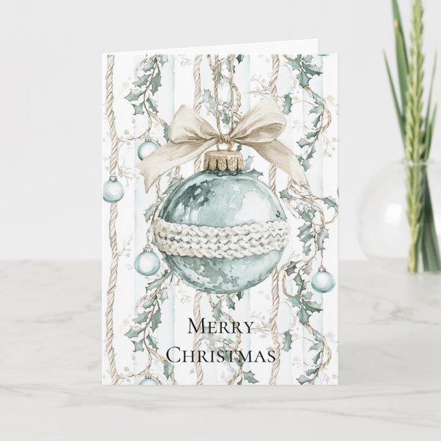 Elegant blå vit båge ornament kort (Framsida)