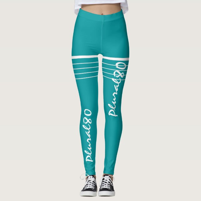 Elegant blå vit engrammad träning leggings (Framsida)